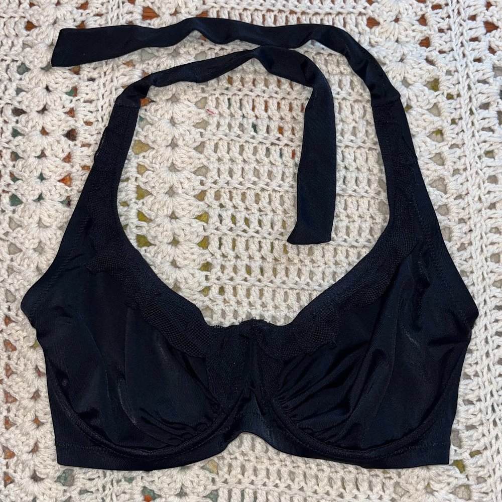 Pour Moi Black Mesh It Up Underwire Halter Swim Bikini Top Size 32FF-UK